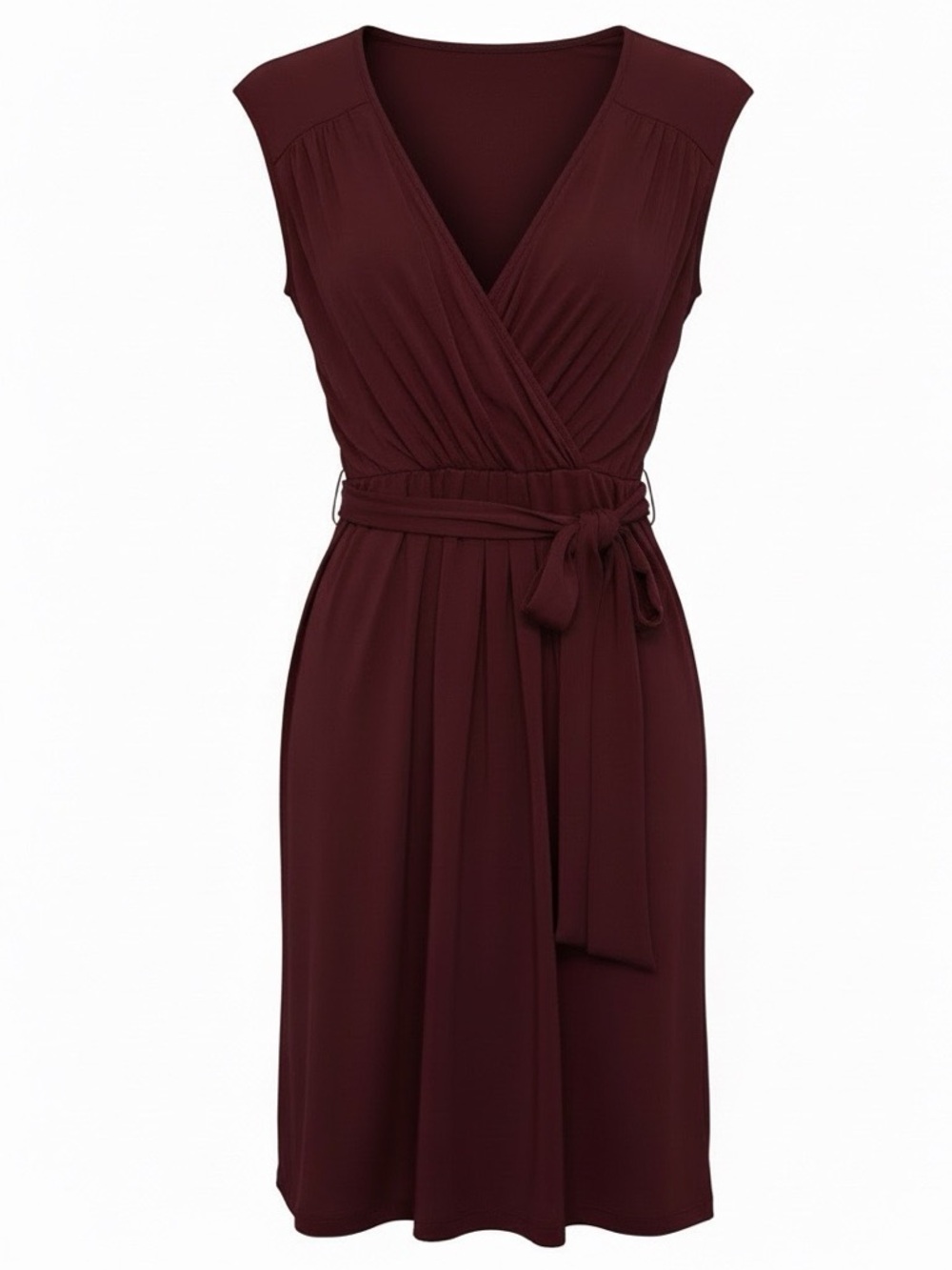 PHILOSOPHY Burgundy Faux Wrap Dress With Tie  Belt Size Small